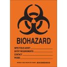 Biohazard Infectious Agent___ Entry Requirements __ Contact __ Phone __ Sign - Non-reflective Aluminum - Black on Orange - 10 x 7