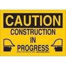 CAUTION Construction In Progress Sign - Self-sticking Polyester - Black on Yellow - 7 x 10