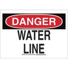 DANGER Water Line Sign - Self-sticking Polyester - Black/Red on White - 7 x 10