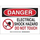 DANGER Electrical Shock Hazard Do Not Touch Sign - Self-sticking Polyester - Black/Red on White - 7 x 10