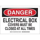 DANGER Electrical Box Covers Must Be Closed At All Times Sign - Light Duty Plastic - Black/Red on White - 10 x 14