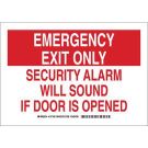 EMERGENCY EXIT ONLY Security Alarm Will Sound If Door Is Opened Sign - Non-reflective Aluminum - Red/White - 10 x 14