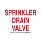 Sprinkler Drain Valve Sign - Non-reflective Aluminum - Red on White - 7 x 10