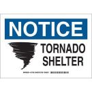 NOTICE Tornado Shelter Sign - Light Duty Plastic - Black/Blue on White - 10 x 14