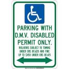 Parking With DMV Disabled Permit Only Sign - Self-sticking Polyester - Blue/Green on White - 18 x 12