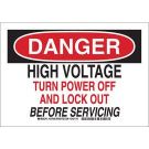 DANGER High Voltage Turn Power Off And Lock Out Before Servicing Sign - Self-sticking Polyester - Black/Red on White - 7 x 10