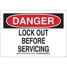 DANGER Lock Out Before Servicing Sign - Non-reflective Aluminum - Black/Red on White - 10 x 14