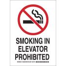 Smoking In Elevator Prohibited Sign - Self-sticking Polyester - Black/Red on White - 14 x 10