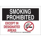 Smoking Prohibited Except In Designated Areas Sign - Non-reflective Aluminum - Black/Red on White - 10 x 14