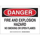 DANGER Fire And Explosion Hazard No Smoking Or Open Flames Sign - Non-reflective Aluminum - Black/Red on White - 7 x 10