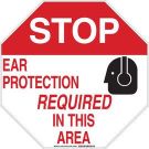 STOP Ear Protection Required In This Area Sign - Non-reflective Aluminum - Black/Red on White - 24 x 24