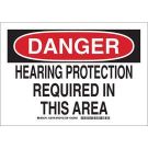 DANGER Hearing Protection Required In This Area Sign - Non-reflective Aluminum - Black/Red on White - 10 x 14