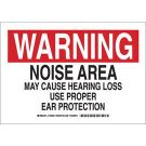 WARNING Noise Area May Cause Hearing Loss Use Proper Ear Protection Sign - Self-sticking Polyester 7 x 10 - Black/Red on White