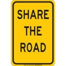 Share The Road Sign - Non-reflective Aluminum 18 x 12 - Black on Yellow