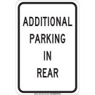 Additional Parking In Rear Sign - Light Duty Plastic 18 x 12 - Black on White