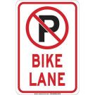 Bike Lane Sign - Non-reflective Aluminum 18 x 12 - Black/Red on White