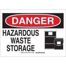 DANGER Hazardous Waste Storage Sign - Self-sticking Polyester - Black/Red on White - 10 x 14