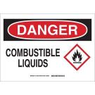 DANGER Combustible Liquids Sign - Self-sticking Polyester - Black/Red on White - 10 x 14