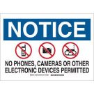 NOTICE No Phones, Cameras Or Other Electronic Devices Permitted Sign - Premium Fiberglass 7 x 10 - Black/Blue/Red on White