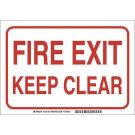 Fire Exit Keep Clear Sign - Light Duty Plastic - Red on White - 7 x 10