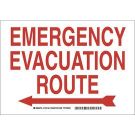 Emergency Evacuation Route Sign - Self-sticking Polyester - Red on White - 7 x 10