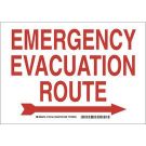 Emergency Evacuation Route Sign - Self-sticking Polyester - Red on White - 10 x 14