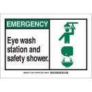 EMERGENCY Eye Wash Station And Safety Shower. Sign - Self-sticking Polyester - Black/Green on White - 10 x 14