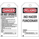 DANGER Do Not Operate Lockout Tagout Tags - Heavy Duty Polyester 5.75x3 Black/Red/White, 25/pk