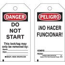 DANGER Do Not Start Lockout Tagout Tags - Write-on Paper Cardstock 5.75x3 Black/Red/White, 25/pk
