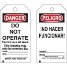 DANGER Do Not Operate Lockout Tagout Tags - Economy Polyester 5.75x3 Black/Red/White, 25/pk