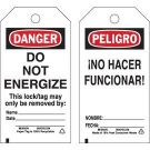 DANGER Do Not Energize Lockout Tagout Tags - Economy Polyester 5.75x3 Black/Red/White, 25/pk