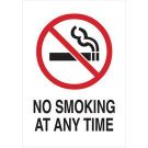 No Smoking At Any Time Sign - Self-sticking Polyester - Black/Red on White - 10 x 7
