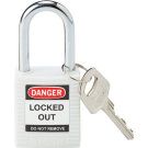 Brady Nonconductive Safety Padlock - 6-pin Cylinder, 1.5 In. Shackle Clearance, Keyed Different, White