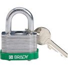 Brady Key Retaining Steel Padlock - 5-pin Cylinder, 0.75" Shackle Clearance, Green