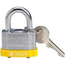 Brady Key Retaining Steel Padlock - 5-pin Cylinder, 0.75" Shackle Clearance, Yellow