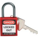 Brady Nonconductive Compact Safety Padlock - 5-pin Cylinder, 1 In. Shackle Clearance, Keyed Different, Red