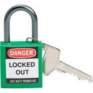Brady Nonconductive Compact Safety Padlock - 5-pin Cylinder, 1 In. Shackle Clearance, Keyed Different, Green