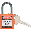 Brady Nonconductive Compact Safety Padlock - 5-pin Cylinder, 1 In. Shackle Clearance, Keyed Different, Orange