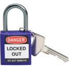 Brady Nonconductive Compact Safety Padlock - 5-pin Cylinder, 1 In. Shackle Clearance, Keyed Different, Purple