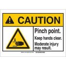 CAUTION Pinch Point. Keep Hands Clear Sign - Self-sticking Polyester - Black/Red/Yellow on White - 3.5 x 5