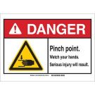DANGER Pinch Points. Watch Your Hands. Sign - Self-sticking Polyester - Black/Red/Yellow on White - 7 x 10