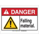 DANGER Falling Material. Sign - Non-reflective Aluminum - Black/Red/Yellow on White - 7 x 10