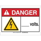 DANGER___ Volts Sign - Self-sticking Polyester - Black/Red/Yellow on White - 7 x 10