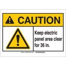 CAUTION Keep Electrical Panel Area Clear For 36 Inches. Sign - Light Duty Plastic - Black/Yellow on White - 10 x 7
