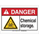 DANGER Chemical Storage. Sign - Light Duty Plastic - Black/Red/Yellow on White - 10 x 14