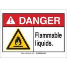 DANGER Flammable Liquids. Sign - Non-reflective Aluminum - Black/Red/Yellow on White - 7 x 10