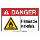 DANGER Flammable Materials. Sign - Non-reflective Aluminum - Black/Red/Yellow on White - 10 x 14