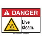 DANGER Live Steam. Sign - Self-sticking Polyester - Black/Red/Yellow on White - 7 x 10