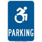 Handicap Parking Sign - Premium Fiberglass - White on Blue - 18 x 12