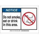 NOTICE Do Not Smoke, Eat Or Drink In This Area. Sign - Light Duty Plastic - Black/Blue/Red on White - 7 x 10